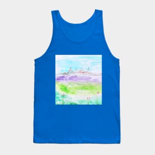 Summer landscape, valley, beautiful nature. Encaustic, art decoration, sketch. Tank Top